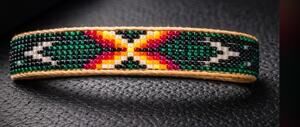 Handmade Navajo Indian Beaded Cuff Bracelet. Unique Color Pattern Arrows 9 Bead